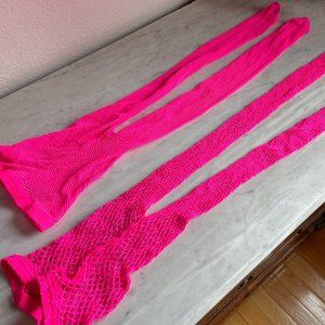 2 Pairs Pink Rave Costume Neon fishnet tights
